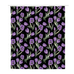 Purple Watercolor Tulip Pattern Print Polyester Shower Curtain