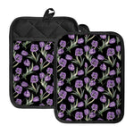 Purple Watercolor Tulip Pattern Print Pot Holders With Pocket