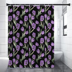 Purple Watercolor Tulip Pattern Print Premium Shower Curtain