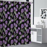 Purple Watercolor Tulip Pattern Print Premium Shower Curtain