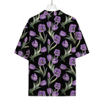 Purple Watercolor Tulip Pattern Print Rayon Hawaiian Shirt