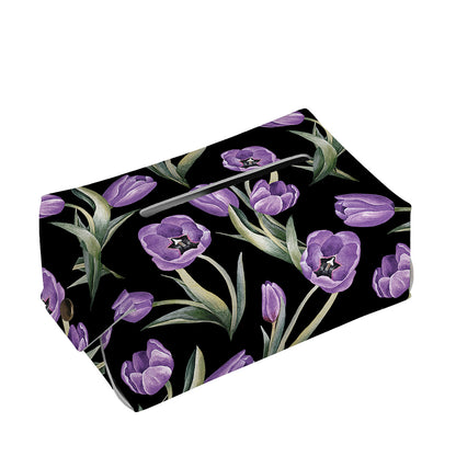 Purple Watercolor Tulip Pattern Print Rectangle Tissue Box Cover