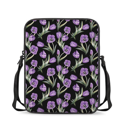 Purple Watercolor Tulip Pattern Print Rectangular Crossbody Bag