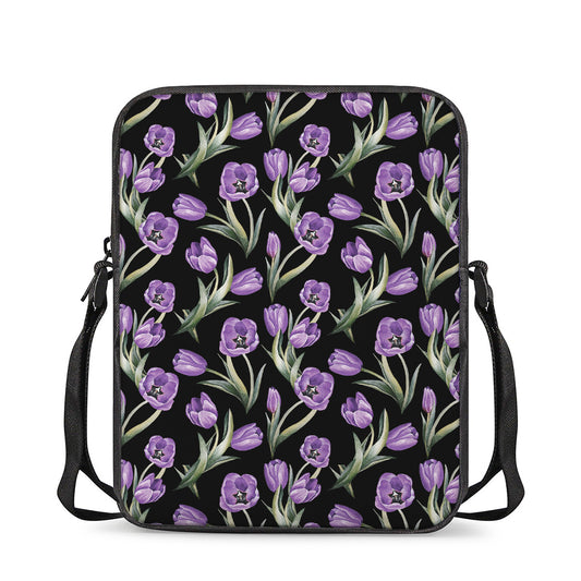 Purple Watercolor Tulip Pattern Print Rectangular Crossbody Bag