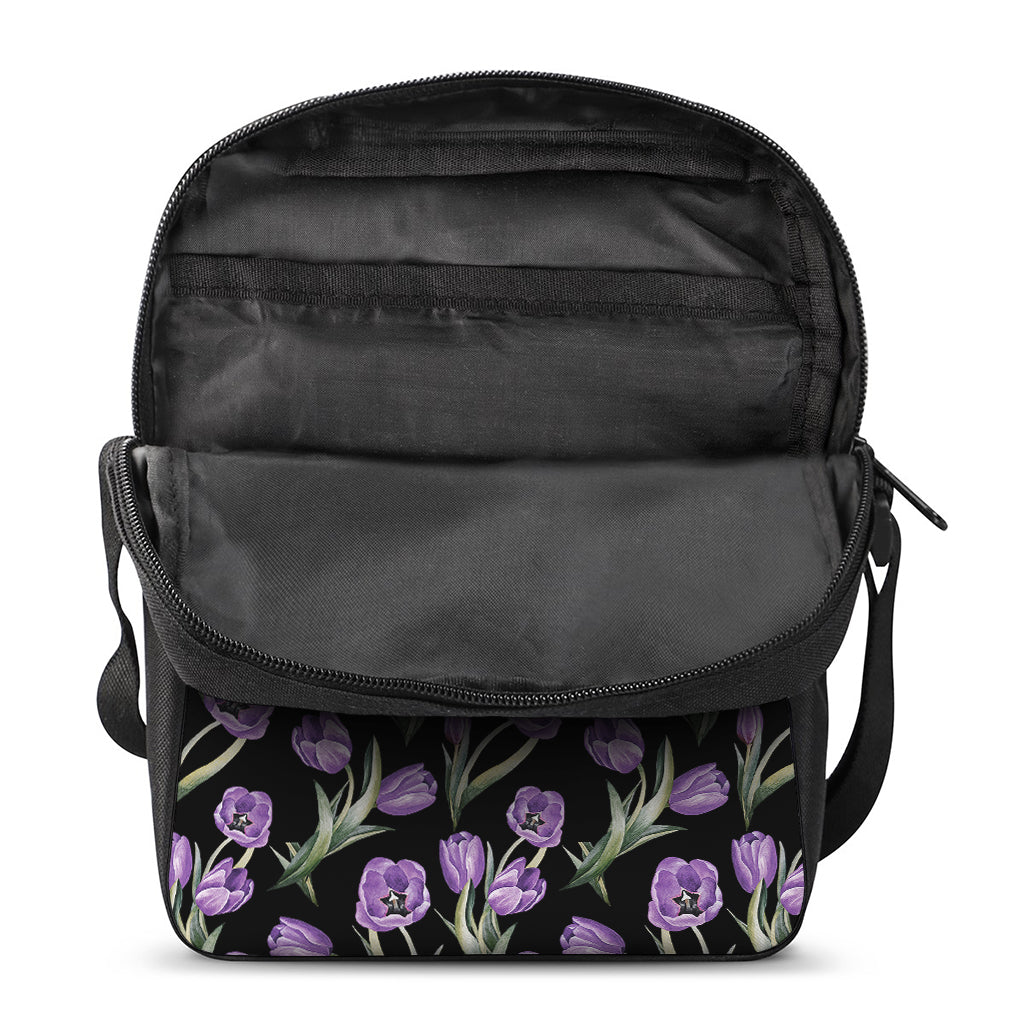 Purple Watercolor Tulip Pattern Print Rectangular Crossbody Bag