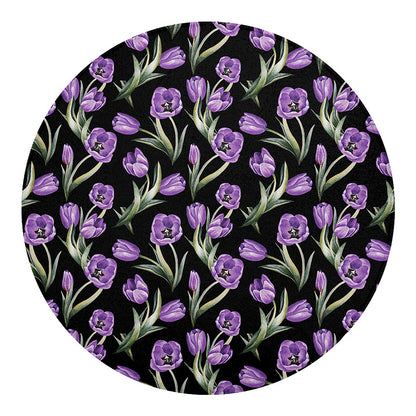 Purple Watercolor Tulip Pattern Print Round Blanket