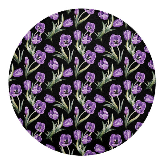 Purple Watercolor Tulip Pattern Print Round Blanket