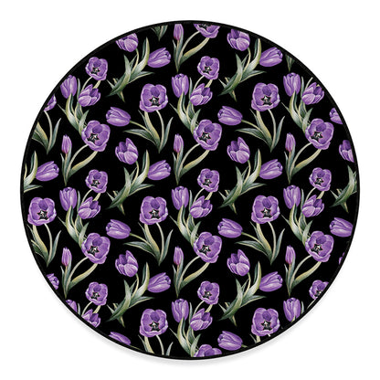 Purple Watercolor Tulip Pattern Print Round Floor Mat