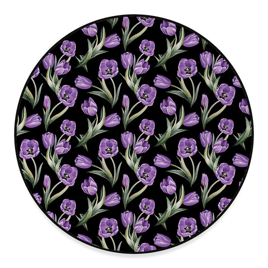 Purple Watercolor Tulip Pattern Print Round Floor Mat