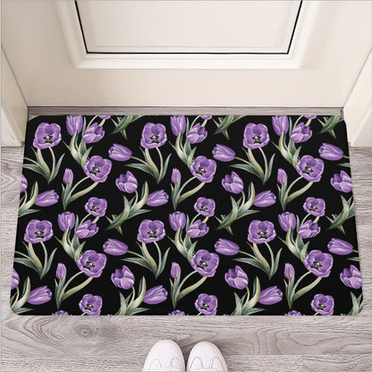 Purple Watercolor Tulip Pattern Print Rubber Doormat