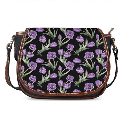 Purple Watercolor Tulip Pattern Print Saddle Bag