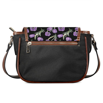 Purple Watercolor Tulip Pattern Print Saddle Bag