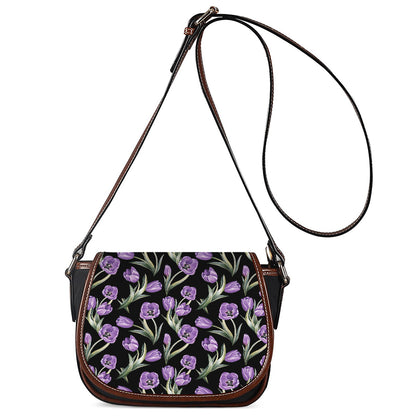 Purple Watercolor Tulip Pattern Print Saddle Bag
