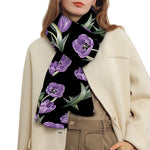 Purple Watercolor Tulip Pattern Print Scarf