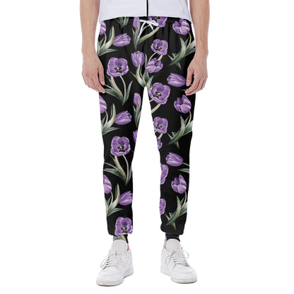 Purple Watercolor Tulip Pattern Print Scuba Joggers