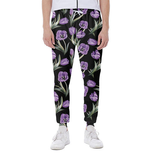 Purple Watercolor Tulip Pattern Print Scuba Joggers