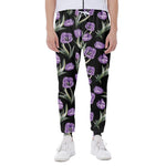 Purple Watercolor Tulip Pattern Print Scuba Joggers