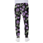 Purple Watercolor Tulip Pattern Print Scuba Joggers