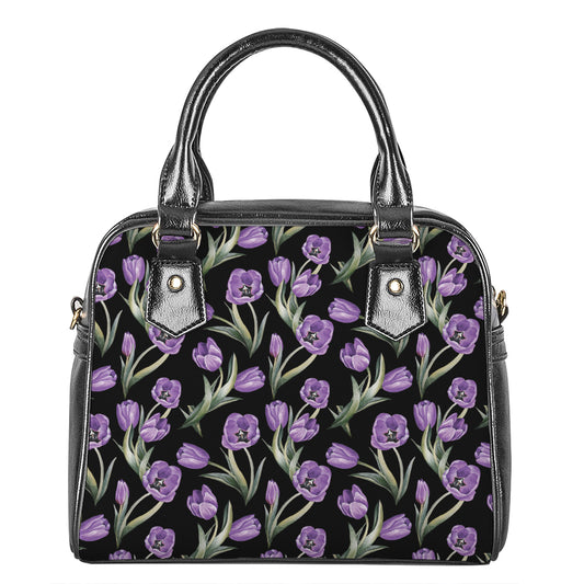 Purple Watercolor Tulip Pattern Print Shoulder Handbag