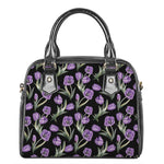 Purple Watercolor Tulip Pattern Print Shoulder Handbag