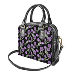 Purple Watercolor Tulip Pattern Print Shoulder Handbag