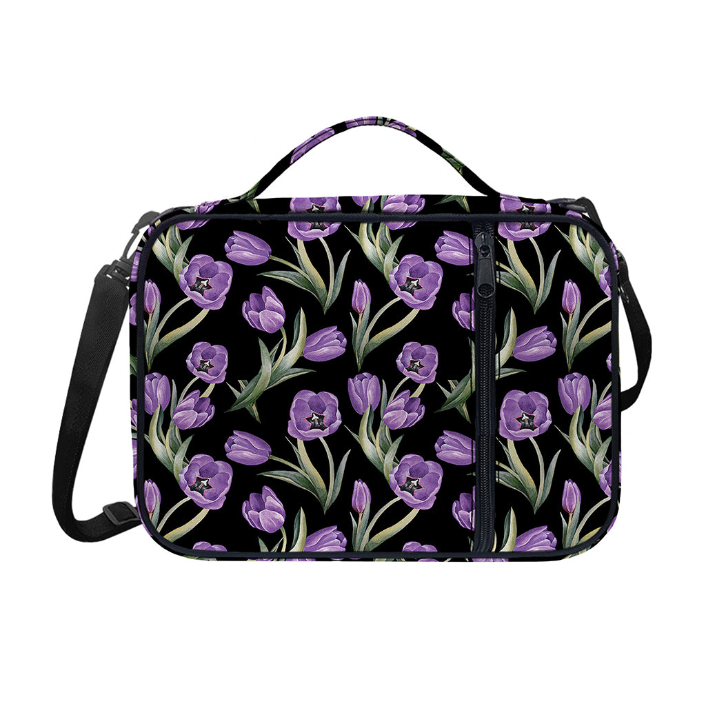 Purple Watercolor Tulip Pattern Print Shoulder Strap Bible Bag
