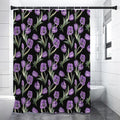 Purple Watercolor Tulip Pattern Print Shower Curtain