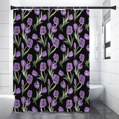 Purple Watercolor Tulip Pattern Print Shower Curtain