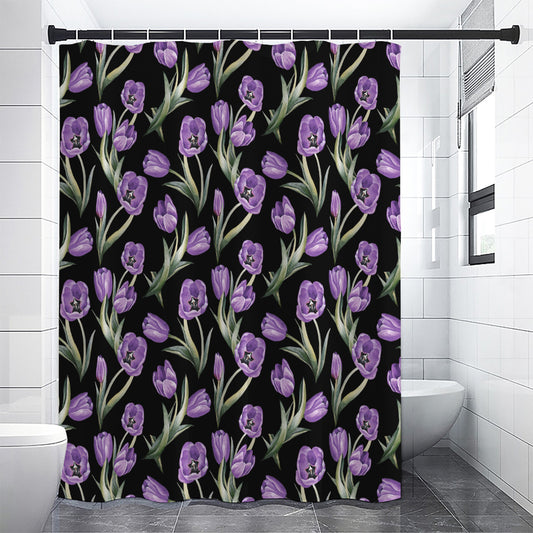 Purple Watercolor Tulip Pattern Print Shower Curtain