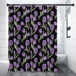 Purple Watercolor Tulip Pattern Print Shower Curtain