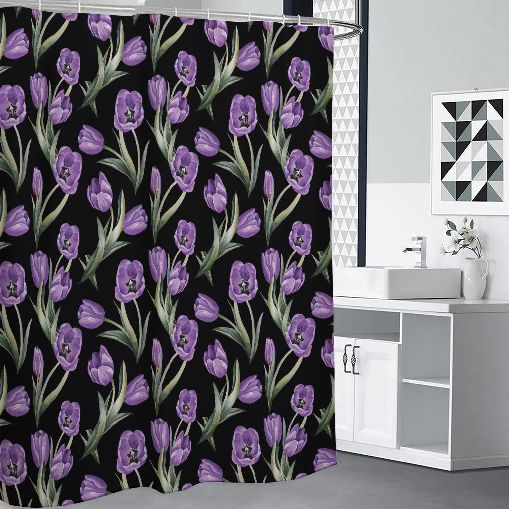 Purple Watercolor Tulip Pattern Print Shower Curtain