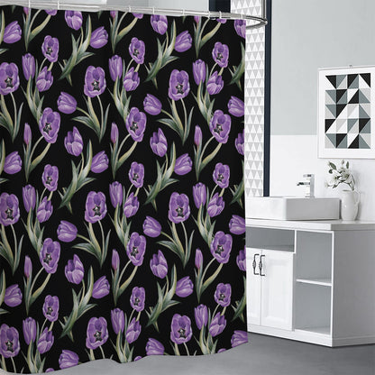 Purple Watercolor Tulip Pattern Print Shower Curtain