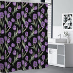 Purple Watercolor Tulip Pattern Print Shower Curtain