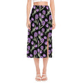 Purple Watercolor Tulip Pattern Print Side Slit Midi Skirt