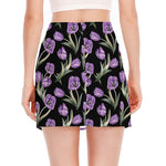 Purple Watercolor Tulip Pattern Print Side Slit Mini Skirt