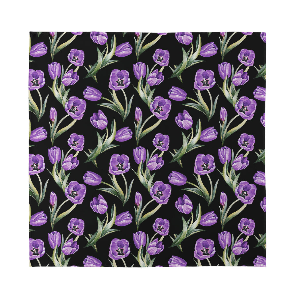 Purple Watercolor Tulip Pattern Print Silk Bandana