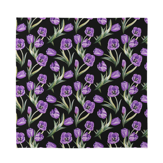 Purple Watercolor Tulip Pattern Print Silk Bandana
