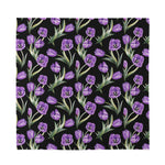 Purple Watercolor Tulip Pattern Print Silk Bandana