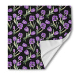Purple Watercolor Tulip Pattern Print Silk Bandana