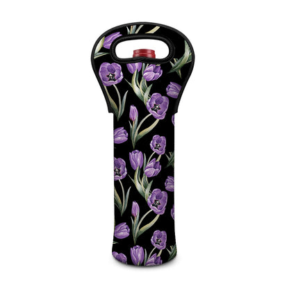 Purple Watercolor Tulip Pattern Print Single Neoprene Wine Tote