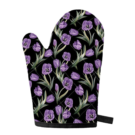 Purple Watercolor Tulip Pattern Print Single Oven Mitt