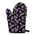 Purple Watercolor Tulip Pattern Print Single Oven Mitt