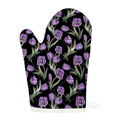 Purple Watercolor Tulip Pattern Print Single Oven Mitt