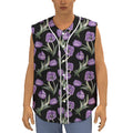 Purple Watercolor Tulip Pattern Print Sleeveless Baseball Jersey
