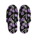 Purple Watercolor Tulip Pattern Print Slippers