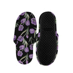 Purple Watercolor Tulip Pattern Print Slippers