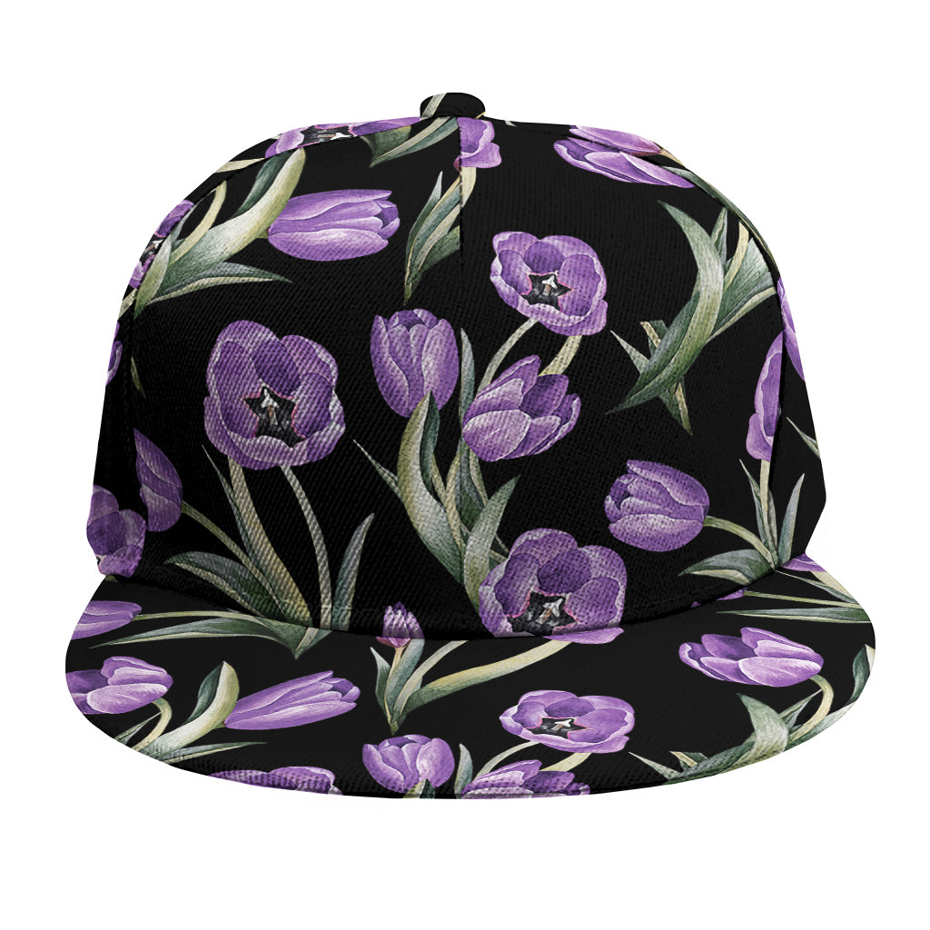 Purple Watercolor Tulip Pattern Print Snapback Cap