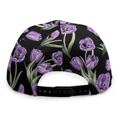 Purple Watercolor Tulip Pattern Print Snapback Cap