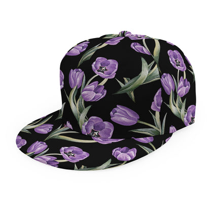Purple Watercolor Tulip Pattern Print Snapback Cap