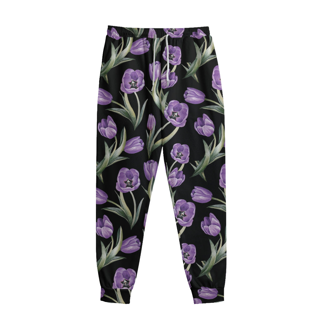 Purple Watercolor Tulip Pattern Print Sweatpants